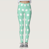 Mint Groen en Wit Polka Dot Pattern Girly Schattig Leggings (Voorkant)