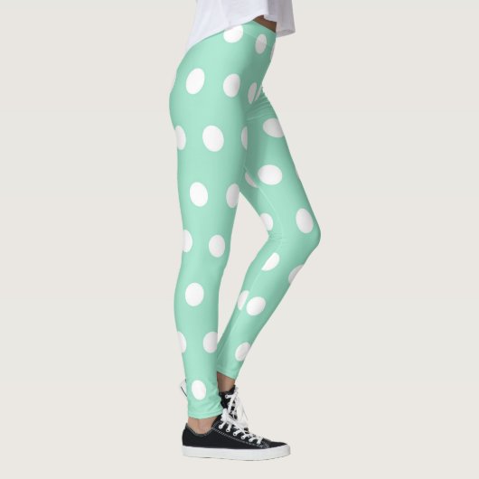Mint Groen en Wit Polka Dot Pattern Girly Schattig Leggings (Rechts)