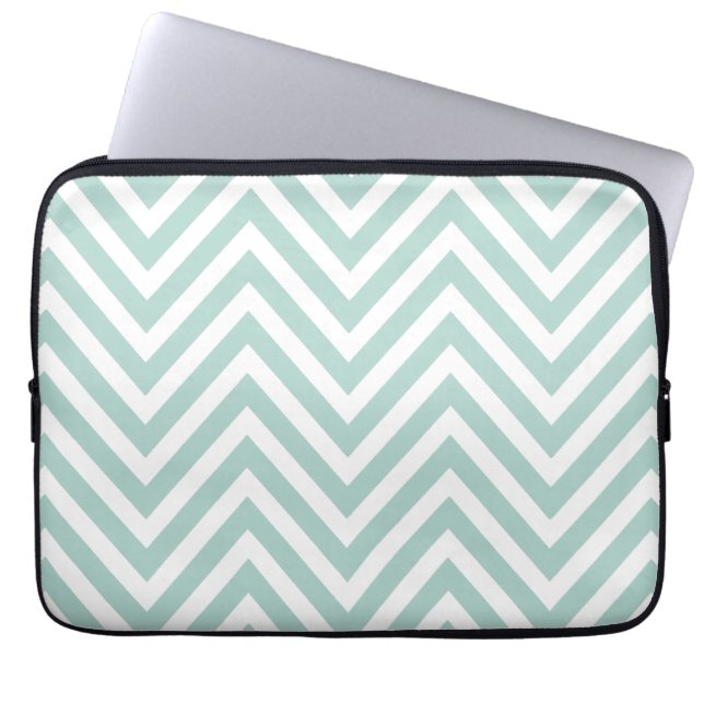 MINT GROEN EN WITTE CHEVRON PATTERN LAPTOP SLEEVE (Voorkant)