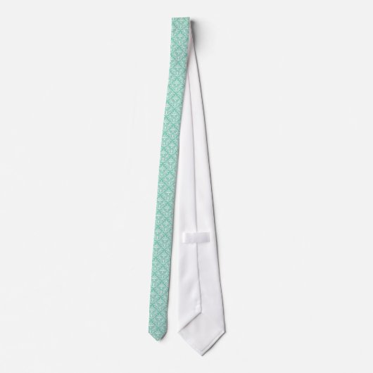 Mint-groen en witte  Floral Damaskers Stropdas (Achterkant)