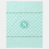 Mint-groen- en witte strepen en -dadenmonogram fleece deken (Voorkant)