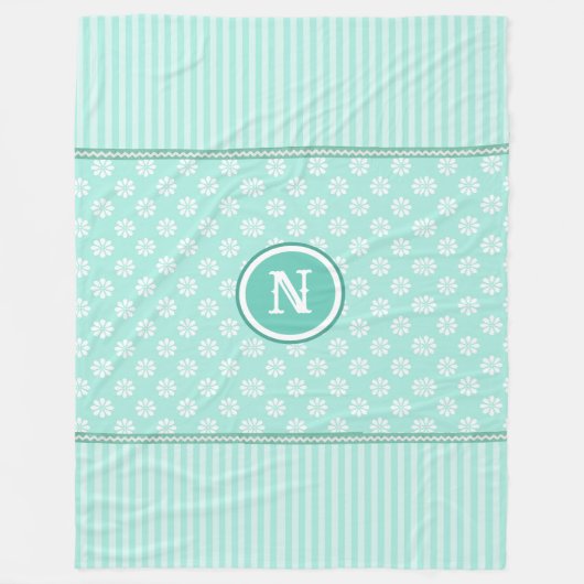 Mint-groen- en witte strepen en -dadenmonogram fleece deken (Voorkant)