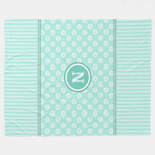 Mint-groen- en witte strepen en -dadenmonogram fleece deken (Voorkant (Horizontaal))