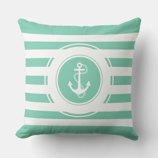 Mint-groen en witte strepen kussen (Voorkant)