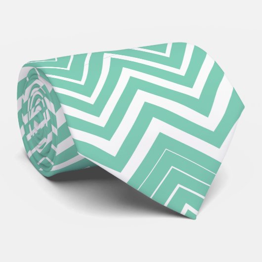 Mint-groen en witte zigzag Chevron Stropdas (Opgerold)