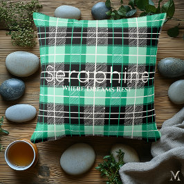 Mint Groen en zwart geplakt | Custom Dreamy Tartan Kussen