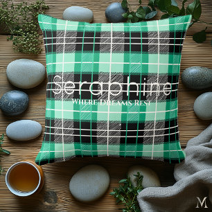 Mint Groen en zwart geplakt   Custom Dreamy Tartan Kussen
