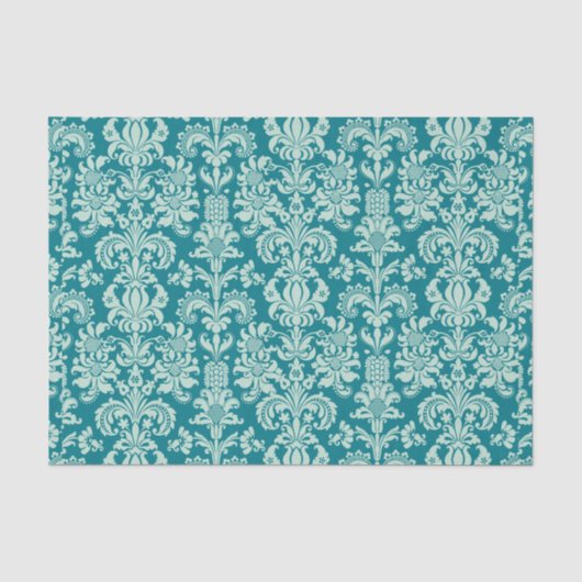 Mint-groen Floral Damascus & Turquoise Background Tissuepapier (Voorkant)