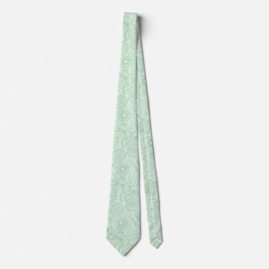 Mint-Groen Floral Lace Pattern Stropdas (Voorkant)