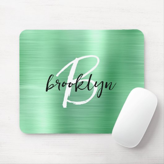 Mint Groen Geborsteld Metaal Zwart Wit Monogram Muismat (Met muis)