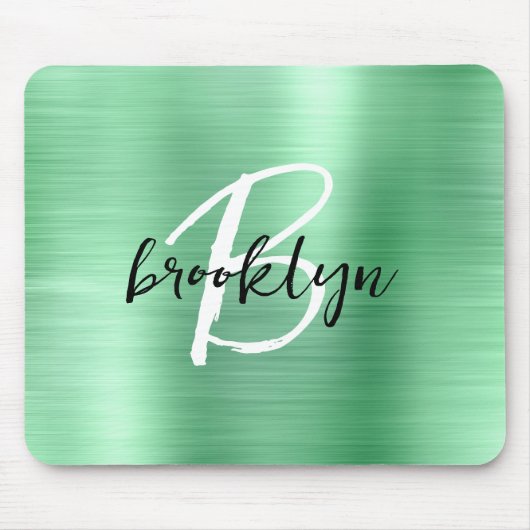 Mint Groen Geborsteld Metaal Zwart Wit Monogram Muismat (Voorkant)