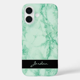 Mint Groen Gepolijst Marmeren Steen met Naam iPhone 16 Hoesje