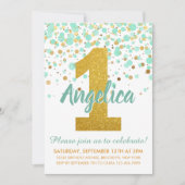 Mint Groen Goud 1e Verjaardag Confetti Kaart (Voorkant)