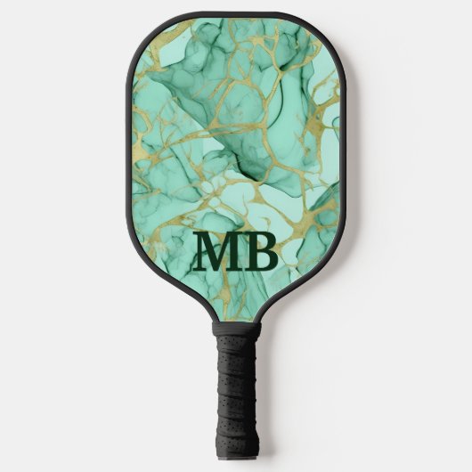 Mint Groen Goud Alcohol Inkt Marmer Monogram Pickleball Paddle (Voorkant)