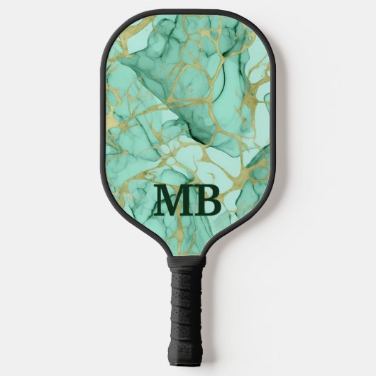 Mint Groen Goud Alcohol Inkt Marmer Monogram Pickleball Paddle (Achterkant)