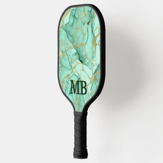Mint Groen Goud Alcohol Inkt Marmer Monogram Pickleball Paddle (Links)