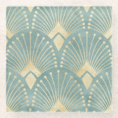 Mint groen, goud, Art Decopatroon, , retro,M Glazen Onderzetter (Voorkant)