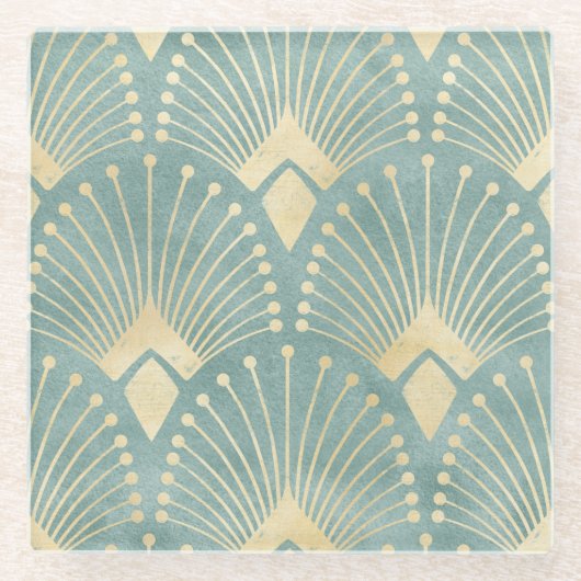 Mint groen, goud, Art Decopatroon, , retro,M Glazen Onderzetter (Voorkant)