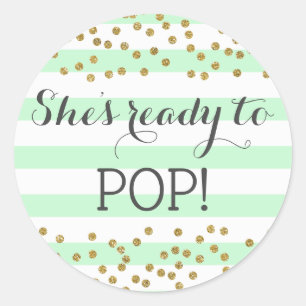 Mint Groen Goud Baby shower Strooi Klaar om te Pop Ronde Sticker