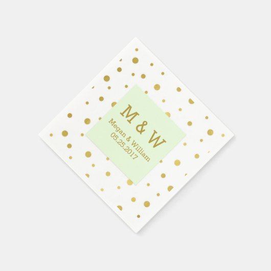 Mint Groen Goud Confetti bruiloft Monogram Servetten (Hoek)