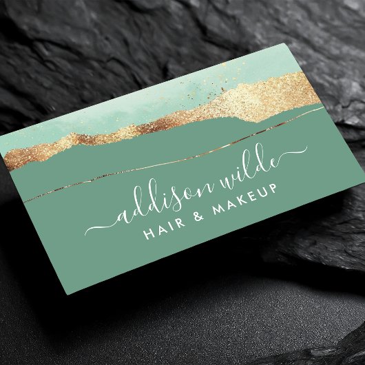 Mint Groen Goud Elegant Modern Script Visitekaartje