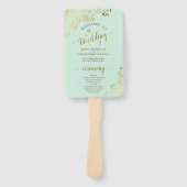 Mint Groen & Goud Elegant Trouwprogramma Handwaaier (Voorkant)