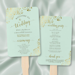 Mint Groen & Goud Elegant Trouwprogramma Handwaaier