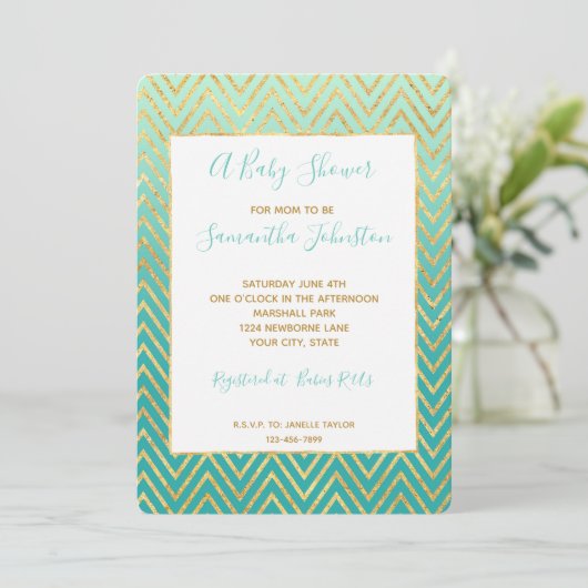 Mint Groen Goud Glam Chevron Ombre Kaart (Staand voorkant)