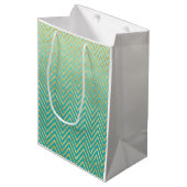 Mint Groen Goud Glam Chevron Ombre Medium Cadeauzakje (Voorkant Gekanteld)
