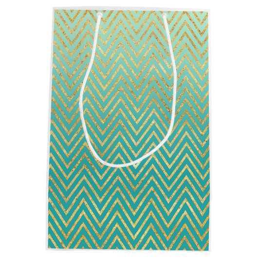 Mint Groen Goud Glam Chevron Ombre Medium Cadeauzakje (Achterkant)