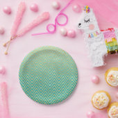 Mint Groen Goud Glam Chevron Ombre Papieren Bordje (Feest)
