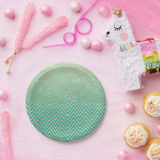 Mint Groen Goud Glam Chevron Ombre Papieren Bordje (Feest)