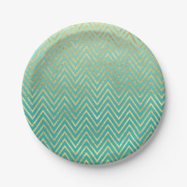 Mint Groen Goud Glam Chevron Ombre Papieren Bordje