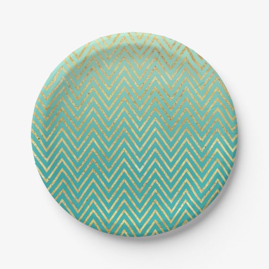 Mint Groen Goud Glam Chevron Ombre Papieren Bordje (Voorkant)