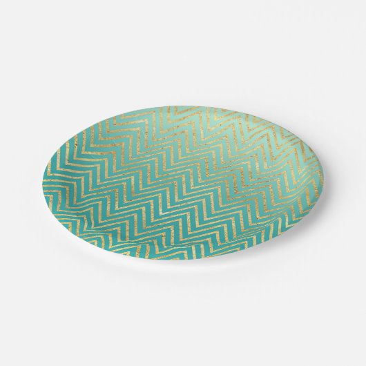 Mint Groen Goud Glam Chevron Ombre Papieren Bordje (Gekanteld)