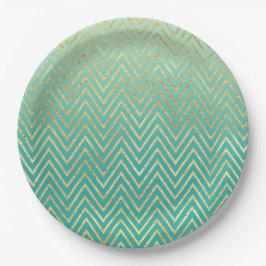 Mint Groen Goud Glam Chevron Ombre Papieren Bordje