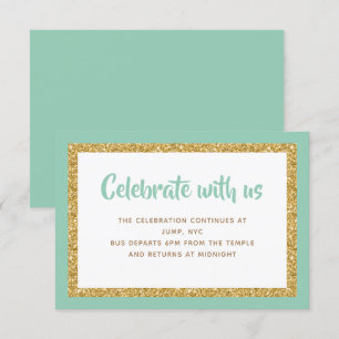 Mint Groen & Goud Glitter Bar Mitzvah Inzetstuk Ka Kaart