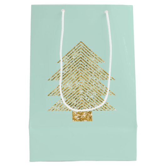 Mint Groen Goud Glitter Kerstbomen Medium Cadeauzakje (Achterkant)