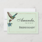 Mint groen goud kleurrijke kolibrie bruidsmeisje kaart (Voorkant)