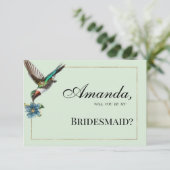 Mint groen goud kleurrijke kolibrie bruidsmeisje kaart (Staand voorkant)