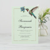 Mint groen goud kleurrijke kolibrie bruiloft kaart (Staand voorkant)