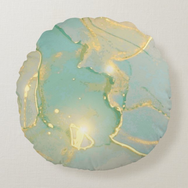 Mint groen goud marmer: getextureerd rond kussen (Voorkant)