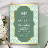 Mint Groen Goud Quatrefoil Patroon Moslim Bruiloft Kaart