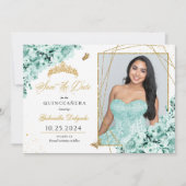Mint Groen & Goud Quinceañera Sla de datum Foto Kaart (Voorkant)