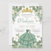 Mint Groen Goud Roos Elegant Princess Quinceanera Kaart (Voorkant)