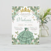 Mint Groen Goud Roos Elegant Princess Quinceanera Kaart (Staand voorkant)