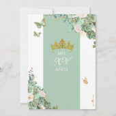 Mint Groen Goud Roos Elegant Princess Quinceanera Kaart (Achterkant)