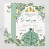 Mint Groen Goud Roos Elegant Princess Quinceanera Kaart (Voorkant / Achterkant)