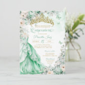 Mint Groen Goud Vlinder Prinses Quinceañera Kaart (Staand voorkant)