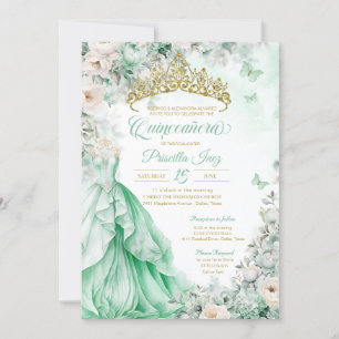 Mint Groen Goud Vlinder Prinses Quinceañera Kaart